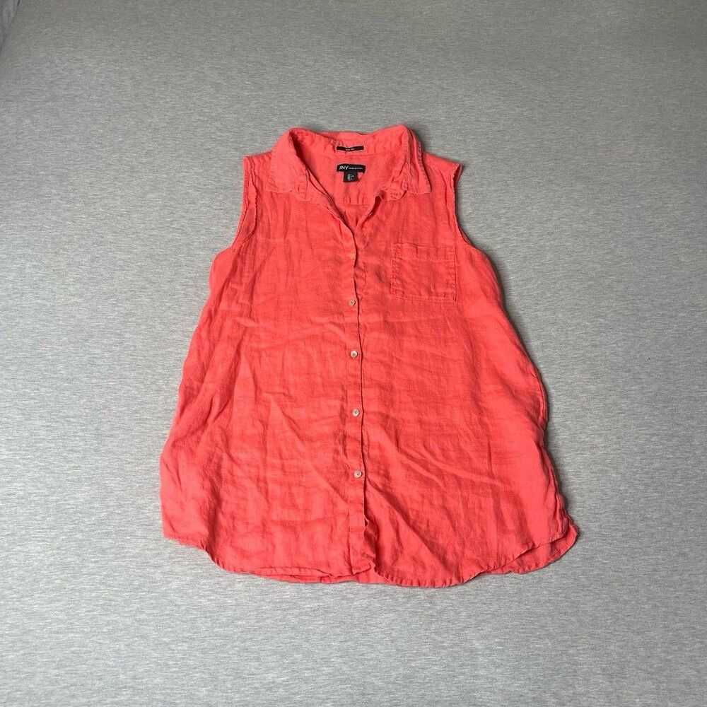 JNY Jones New York Women’s Sleeveless Button Down Linen Blouse Top - Picture 3 of 10